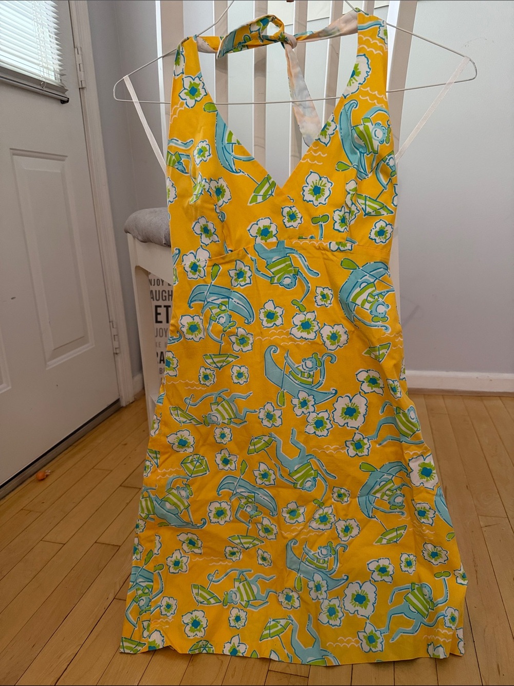 Lilly Pulitzer Cotton Yellow Floral Halter Mini Sundress